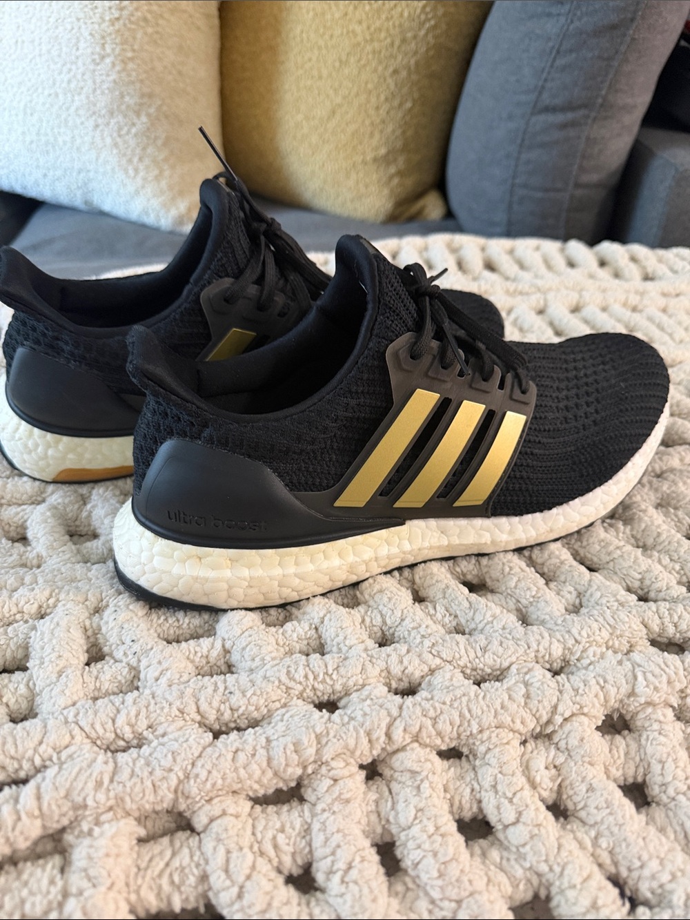 adidas UltraBoost Black with Gold Three-Stripes